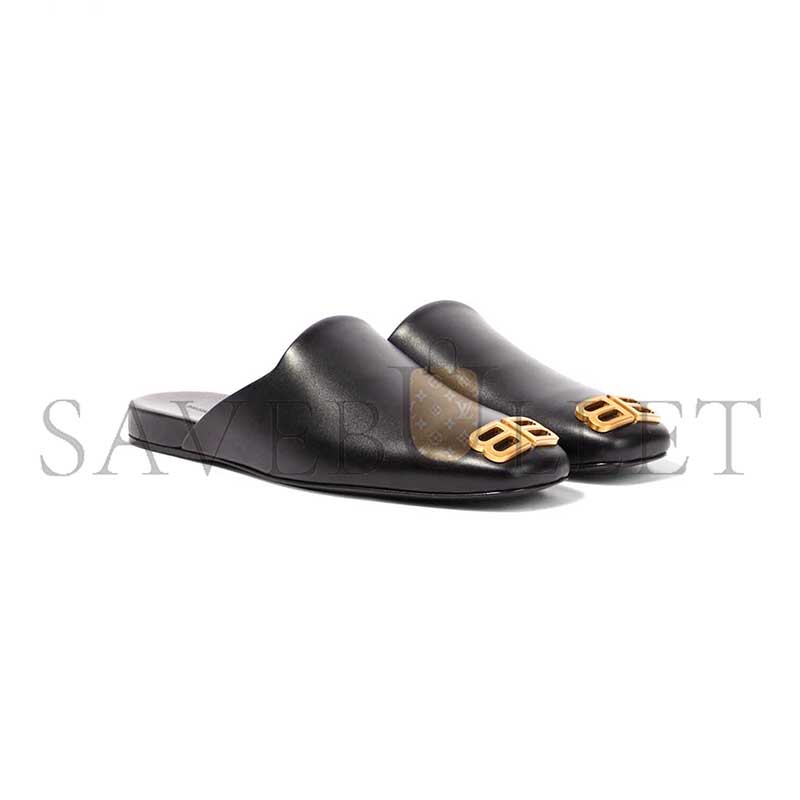 BALENCIAGA LEATHER COSY BB MULES BLACK 